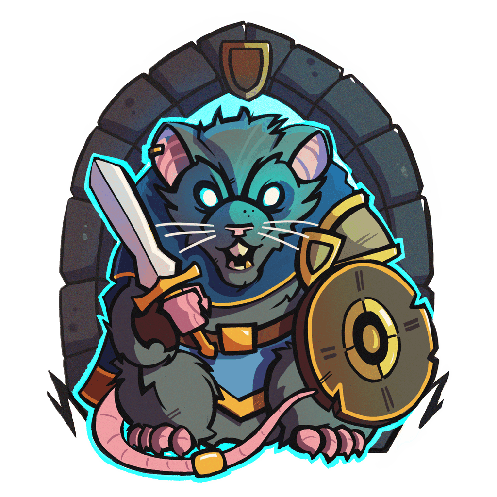 Mascotte d’Escape From Raids : un rat aventurier armé d’une épée et d’un bouclier